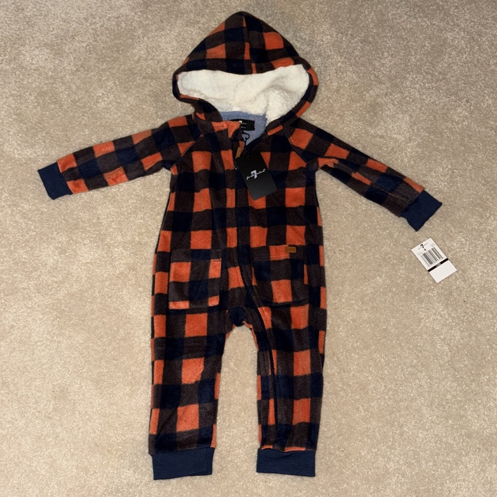 Seven 7 For All Mankind one piece zip up fleece infant outfit